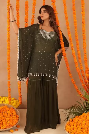Samaya green detailed kaftan sharara set