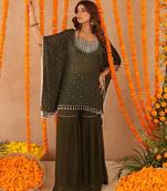 Samaya green detailed kaftan sharara set