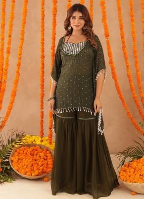 Samaya green detailed kaftan sharara set 3