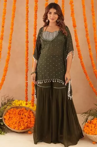 Samaya green detailed kaftan sharara set
