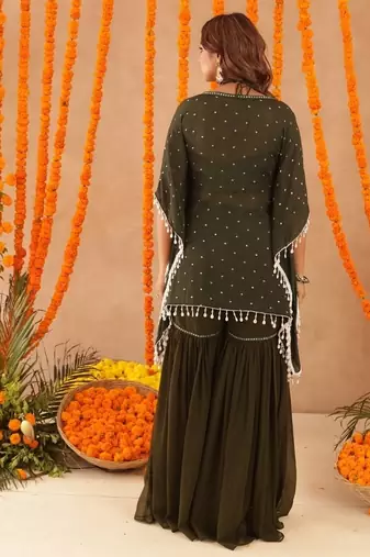 Samaya green detailed kaftan sharara set