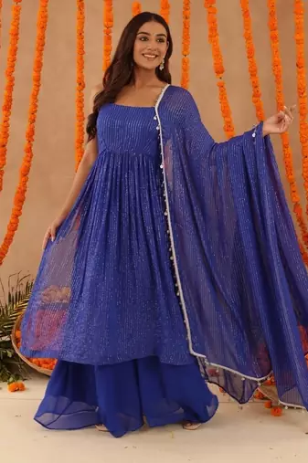 Mishti blue lurix kurta set