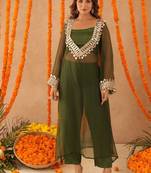 Nida green mirror lace work fusion set
