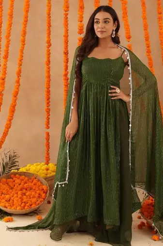 Sobhita green lurix kurta set