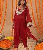 Netra red mirror lace work fusion set