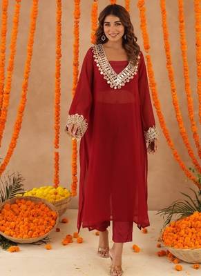 Netra red mirror lace work fusion set 3