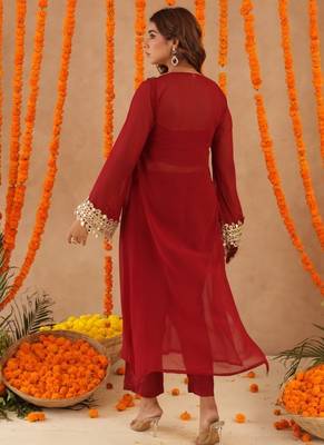 Netra red mirror lace work fusion set 4