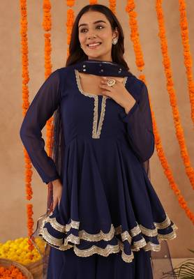 Huma navy blue sharara set 2