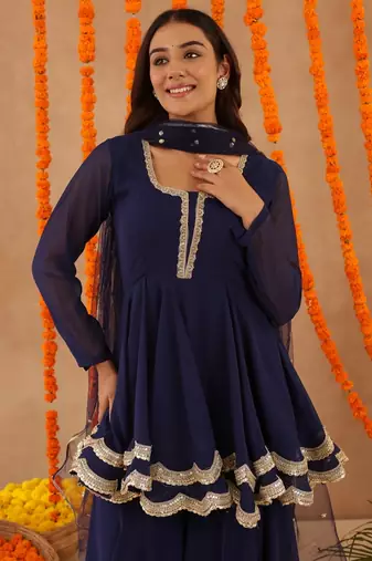 Huma navy blue sharara set