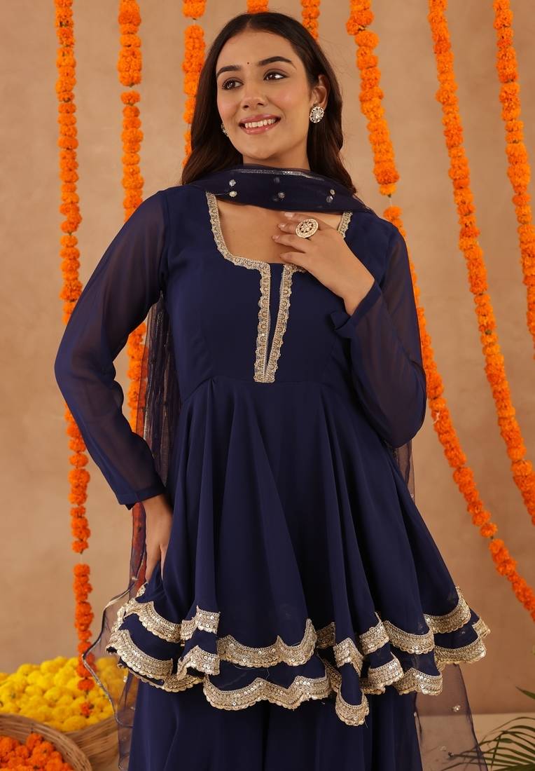 Huma navy blue sharara set