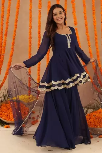 Huma navy blue sharara set