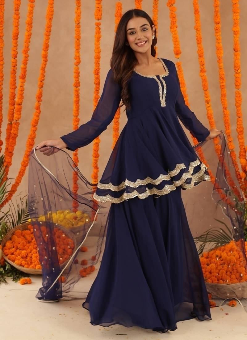 Huma navy blue sharara set