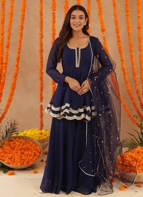 Huma navy blue sharara set 1
