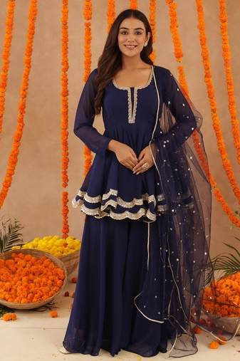 Huma navy blue sharara set