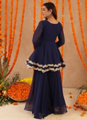 Huma navy blue sharara set 4