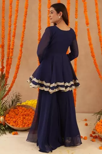 Huma navy blue sharara set