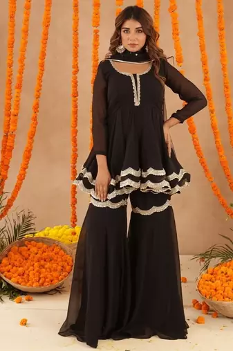 Asin black sharara set
