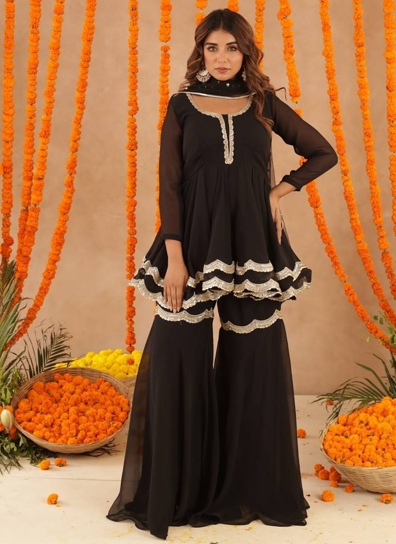 Asin black sharara set