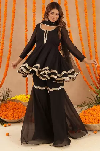 Asin black sharara set
