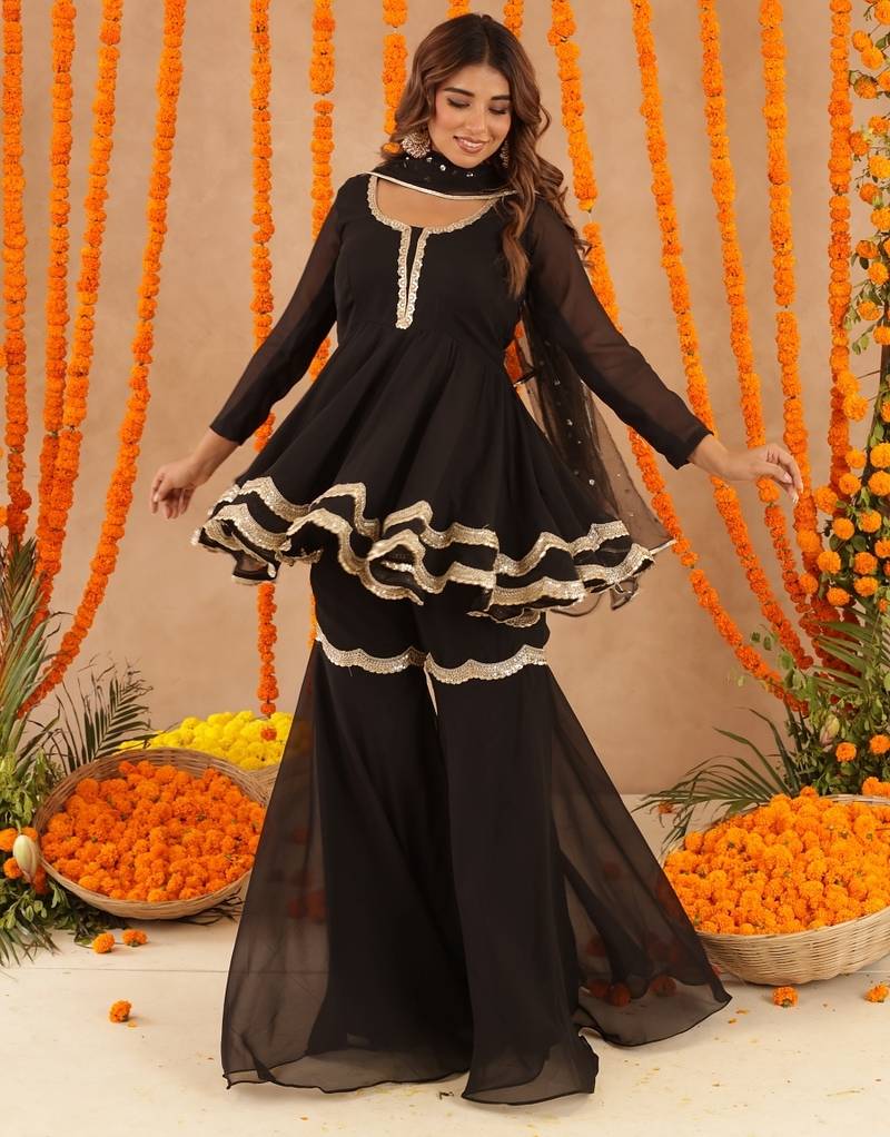Asin black sharara set