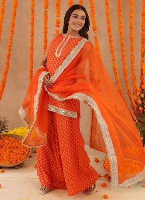 Hiya orange short detailed kurti palazzo set 3