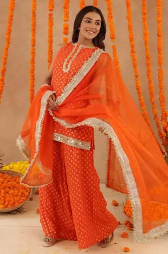 Hiya orange short detailed kurti palazzo set
