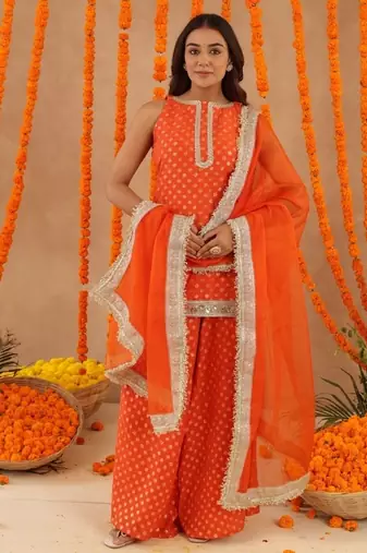 Hiya orange short detailed kurti palazzo set