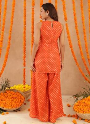 Hiya orange short detailed kurti palazzo set 4