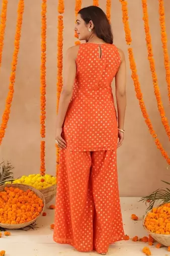Hiya orange short detailed kurti palazzo set