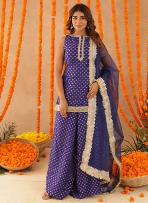 Saba blue short detailed kurti palazzo set 1