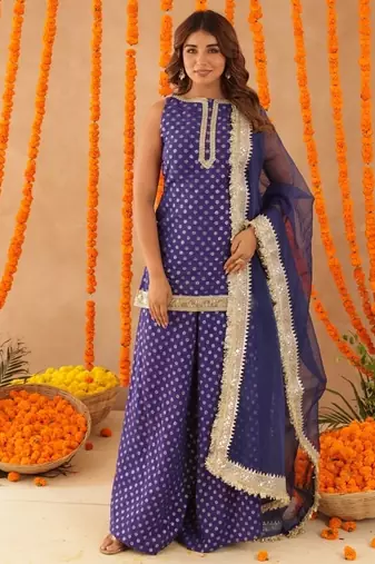 Saba blue short detailed kurti palazzo set