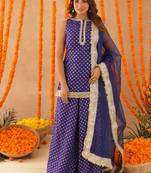 Saba blue short detailed kurti palazzo set
