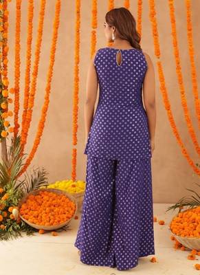 Saba blue short detailed kurti palazzo set 4