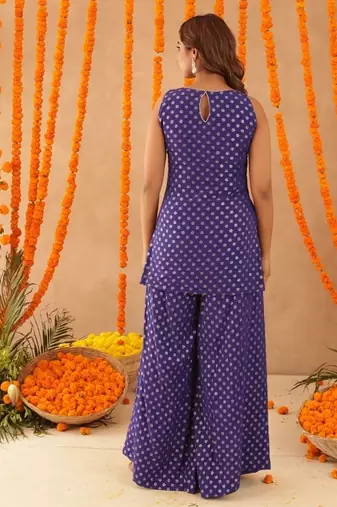 Saba blue short detailed kurti palazzo set