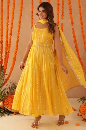 Kaamya yellow lurix anarkali set