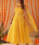 Kaamya yellow lurix anarkali set