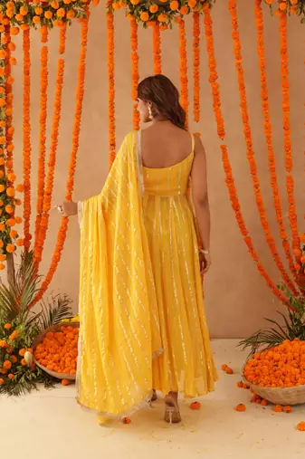 Kaamya yellow lurix anarkali set
