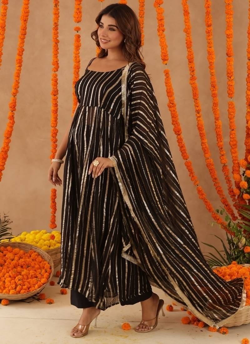 Elara black lurix anarkali set