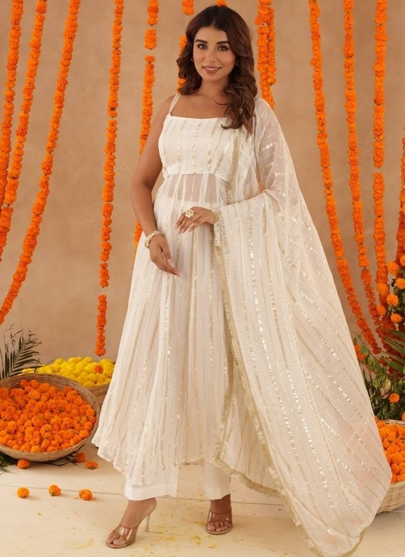 Shayla white lurix anarkali set