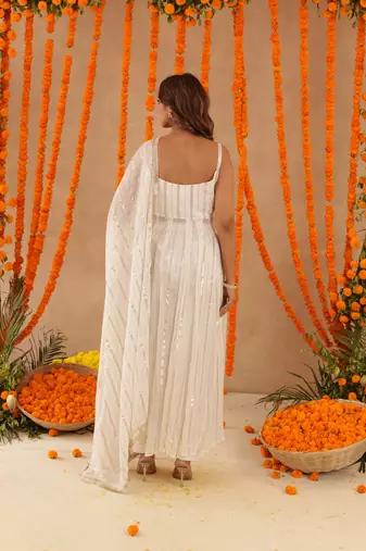 Shayla white lurix anarkali set
