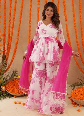 Trisha white pink floral sharara set 1