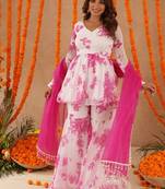 Trisha white pink floral sharara set