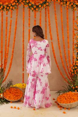 Trisha white pink floral sharara set 4
