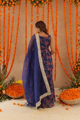 Zeisha navy blue floral sharara set 4
