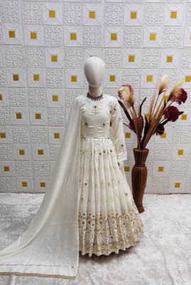 heavy vichitra silk embrodairy seqence  work white readymade ethnic gown 2