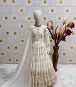 heavy vichitra silk embrodairy seqence  work white readymade ethnic gown