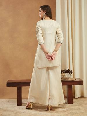 Women   s festive wear shimmer silk kurti palazzo set with dupatta 2