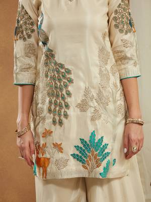 Women   s festive wear shimmer silk kurti palazzo set with dupatta 3