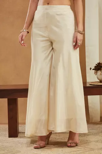 Women   s festive wear shimmer silk kurti palazzo set with dupatta