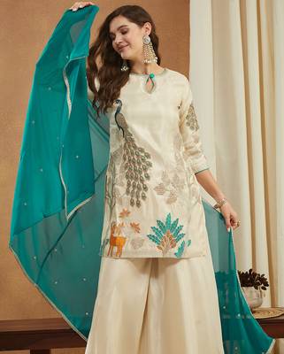 Women   s festive wear shimmer silk kurti palazzo set with dupatta 5